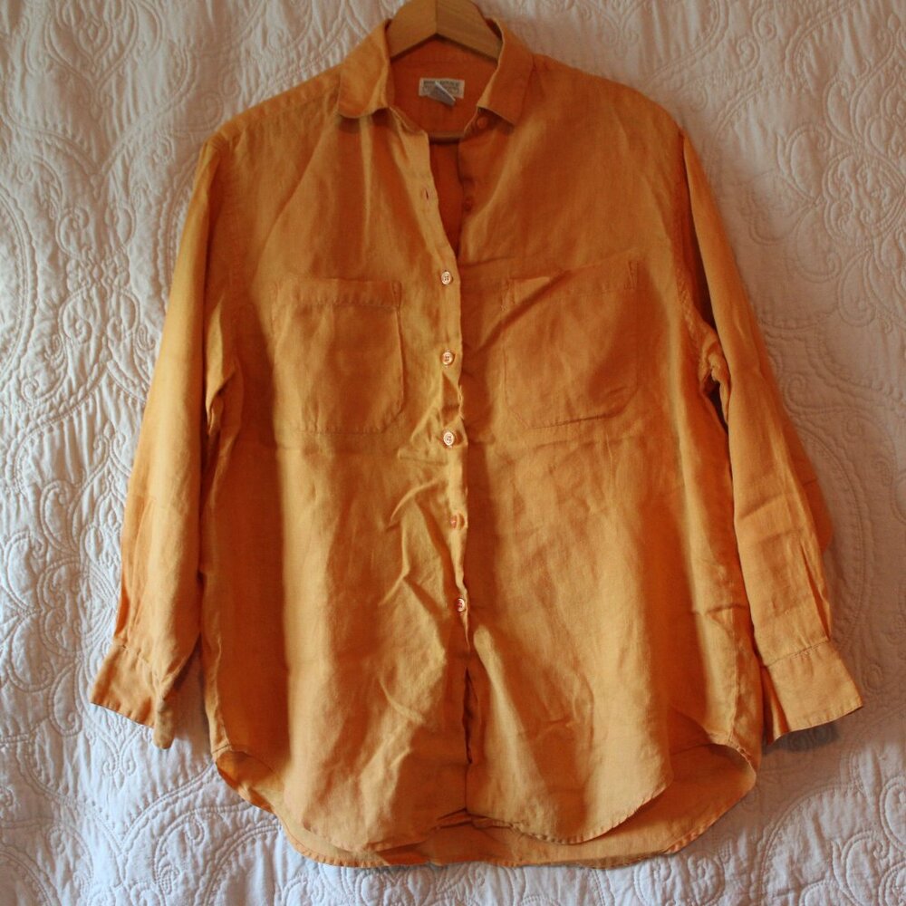 Banana Republic Orange  100% Linen Blend Long Sleeve Button Down SZ LG